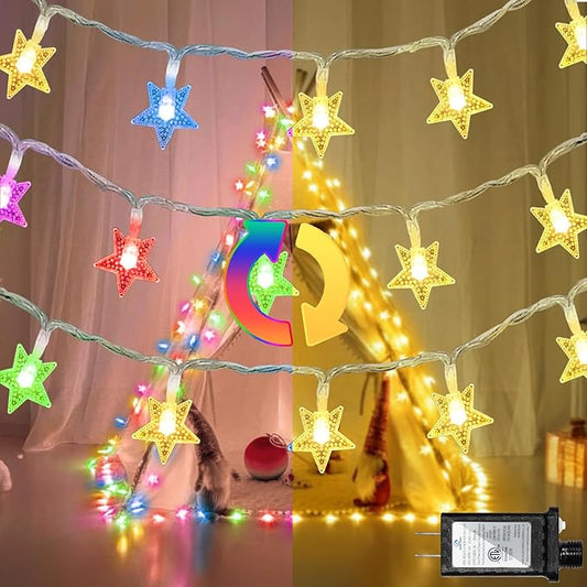 Star String Lights 120 LED 40FT, 8 Modes Plug in Star Fairy Lights with Timer & Memory, Indoor Outdoor Star Christmas Lights for Birthday Party Bedroom Wedding Home Classroom Decor Macaron Colors