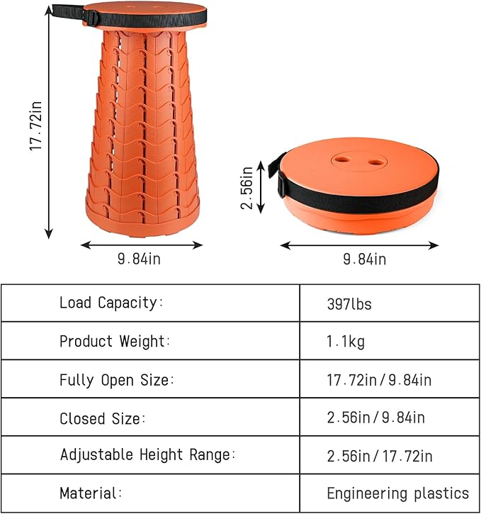 FoldingStool Colorful Stool Body Portable Collapsible Stool Seat Max Load Capacity 397lbs, Telescopic Folding Stools Retractable Stools for Adult Camping Hiking Travel Outdoor BBQ