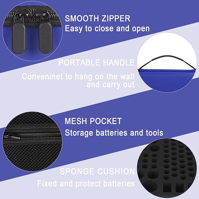 Battery Organizer Storage Case for AA AAA C D 9V, for 7 Batteries Variety Pack 111 Batteries Mesh Bag (Battery Not Included)