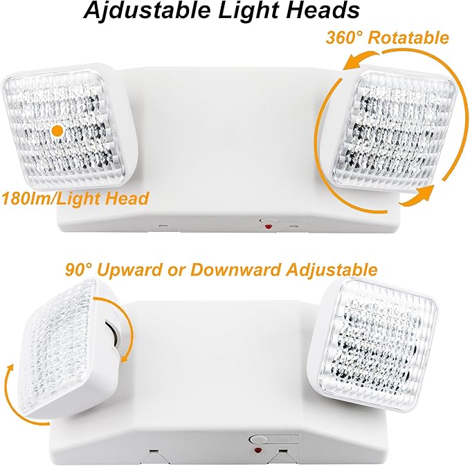 LIT-PaTH LED Emergency Lighting Fixtures with 2 LED Heads and Back Up Batteries- US Standard Exit Light, UL 924 and CEC Qualified, 120/277 Voltage, 6-Pack