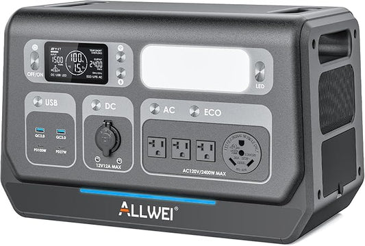 ALLWEI 2400W LiFePO4 Portable Power Station,2048Wh Solar Generator with 1500W AC Charging &1200W Solar Charging,with ATS UPS Mode, 4 AC Outlet(Power Lifting 3600W) for Home Backup, Power Outages & RVs