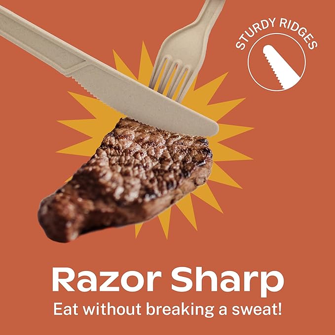 CORAL Light Brown 100% Compostable Silverware Set 340 Pieces - Heavy Duty 160 Forks, 120 Spoons, 60 Knives Bulk - Break Resistant with Smooth Edges, Ocean Friendly Alternative to Plastic Utensils