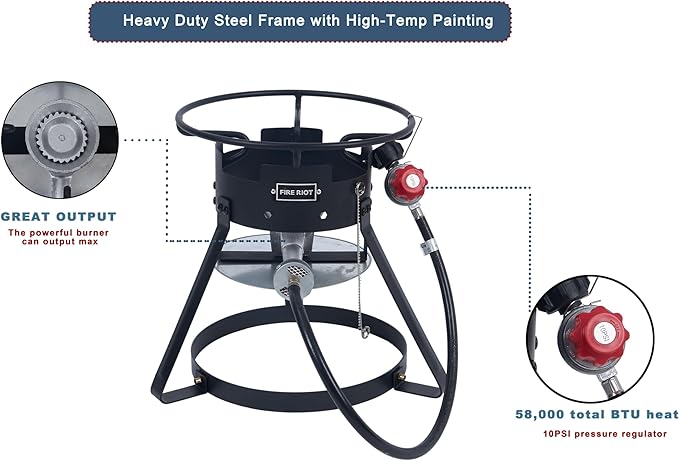 10QT Outdoor Fish Fryer Kit – Heavy-Duty Aluminum Pot, 6.7QT Basket, Propane Deep Fryer with 0-10 PSI Regulator & Steel Frame – Ideal for Seafood & More