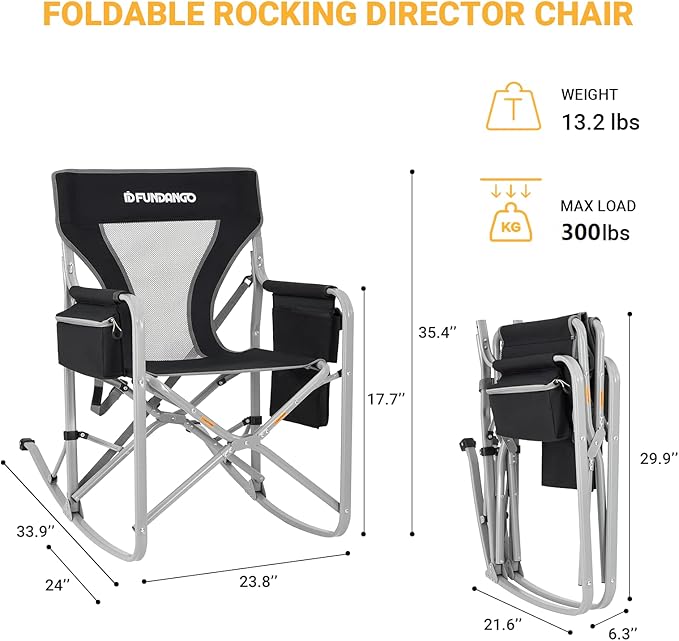 FUNDANGO Camping Director Chair for Adults, Foldable Portable Chair Outdoor Folding for Outside, Backyard, Patio, Lawn, Garden