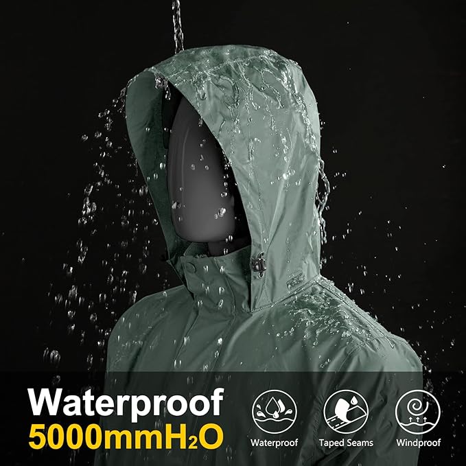 33,000ft Packable Rain Jacket Men's Lightweight Waterproof Rain Shell Jacket Raincoat with Hood for Golf Cycling Windbreaker