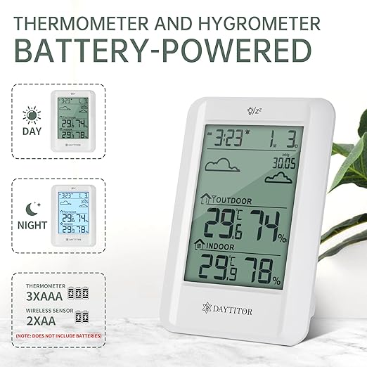 Outdoor Thermometer Weather Stations Wireless High Precision Temperature Humidity Gauge Monitor with 330ft Range Remote Sensor,Wireless Digital Hygrometer,Outdoor Thermometer Waterproof,White