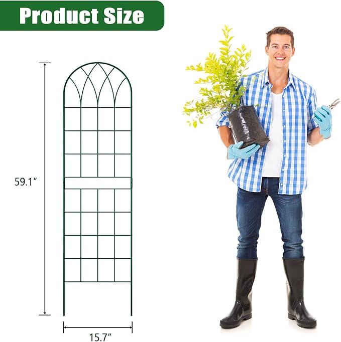 4 Pack Metal Garden Trellis for Climbing Plants,Green Metal Garden Trellis for Vines Plant Rose Vegetable Support,Large Decorative Outdoor Trellis