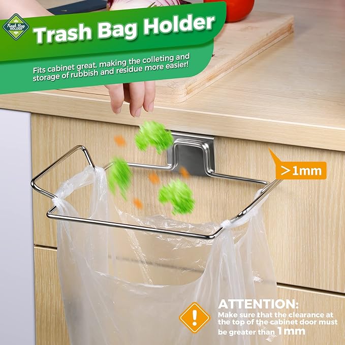HNYYZL Trash Bag Holder,2 Pack Trash Bag Holder for Cabinet Door and Cupboards,Stainless Steel,Plastic Bag Holder Under Sink,Use for Kitchen,Bathroom,Camper,Rv