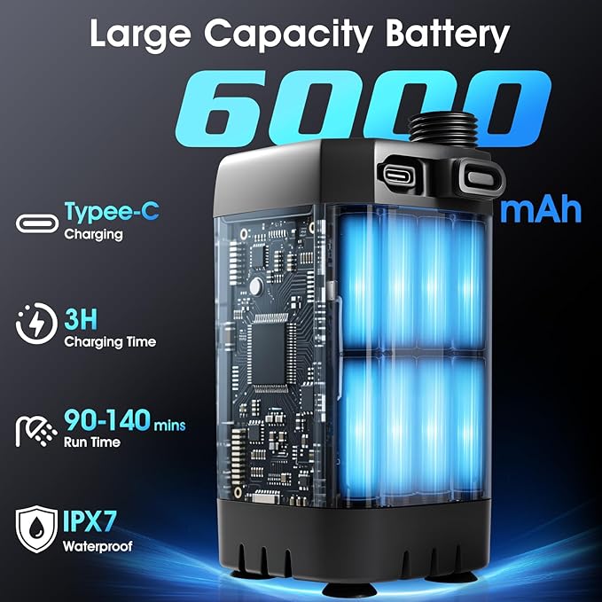 Portable Shower With Heater,6000Mah Rechargeable Portable Shower For Camping With 2000W Auto-Off Heater,4 Spray Modes,LED Display,Portable Shower Pump,Outdoor Shower For Camping,Hiking,Travel,Car,Pet