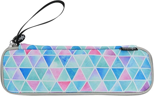 CM Reusable Portable Travel Tableware Carrying Bag Storage Case Cutlery Flatware Organziers for Straw Spoon Fork Chopsticks Utensil Holder (Fade in Blue Triangle Pattern)