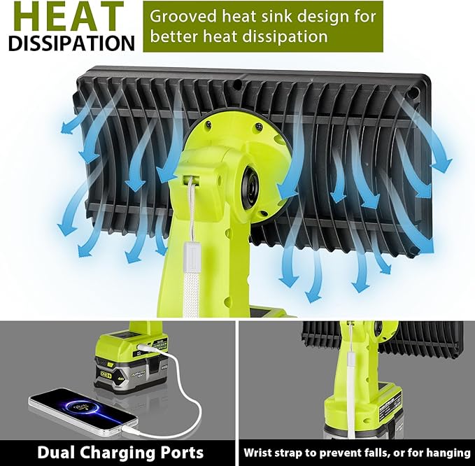 50W 4200LM Cordless LED Work Light for Ryobi One 18V Battery Portable Flood Lights for Outdoor Indoor Workshop Job Site, Floodlight & Spotlight Modes/Pivoting Head/USB Port(No Battery)
