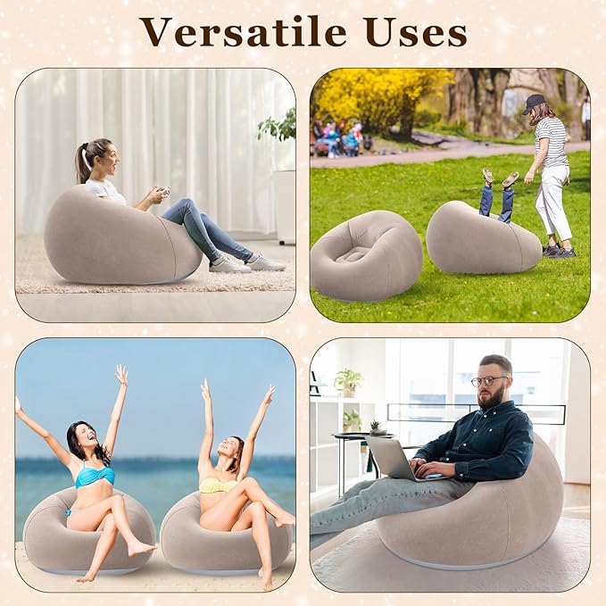 Realspring Inflatable Bean Bag Chairs Outdoor Blow up Camping Chairs Inflatable Lazy Sofa Folding Portable Bean Bag Loungers Couch for Movie Night(Coffee,2 Pcs)