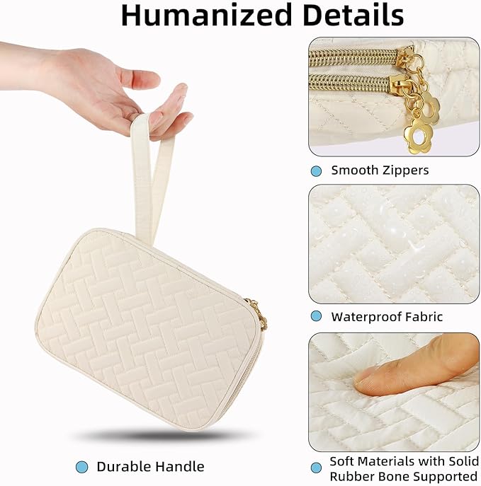 Electronics Organizer Travel Case, Charger Bag Cord Organizer Travel, Compact Tech Pouch Cable Organizer Bag for Charger, Cords, Phone, Headphones, Flash Drive, SD Card (Beige, Small-Double Layer)