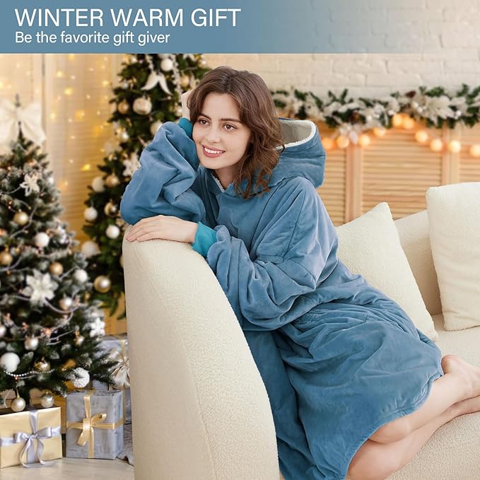 LetsFunny Blanket Hoodie,Oversized Wearable Sherpa Fleece Blanket Sweatshirt,Super Soft Warm Cozy with Giant Pocket,for Women Men Adults Teenagers Kids, One Size Fits All