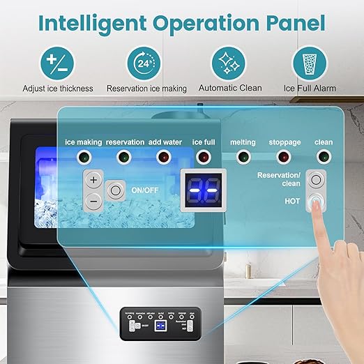 Commercial Ice Maker Machine 150LBS/24H, Dual Water Inlet Options, Stainless Steel Air Cooled Freestanding/Under Counter Ice Maker Smart LCD, Self-Cleaning, Quiet for Home, Bar, Restaurant