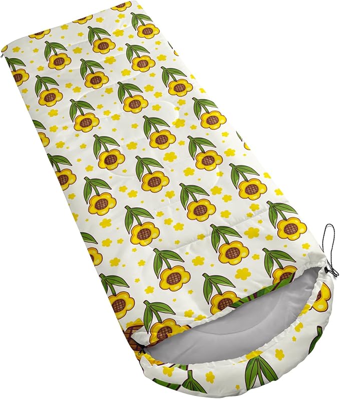 AILONEN Pink Lovely Rabbit Sleeping Bag for Girls Kids Adults,Warm and Cool Weather,Lightweight,Waterproof Backpacking,Cartoon Flowers Printed Bunny Sleeping Bag for Camping