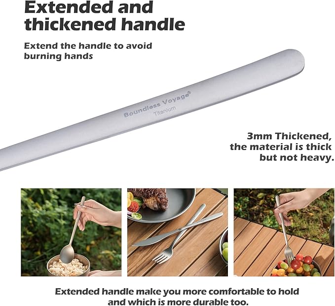 Boundless Voyage Titanium Cutlery Set Portable Camping Tableware Chopsticks Knife Fork Spoon Set for Home Travel (4 PCS SET)