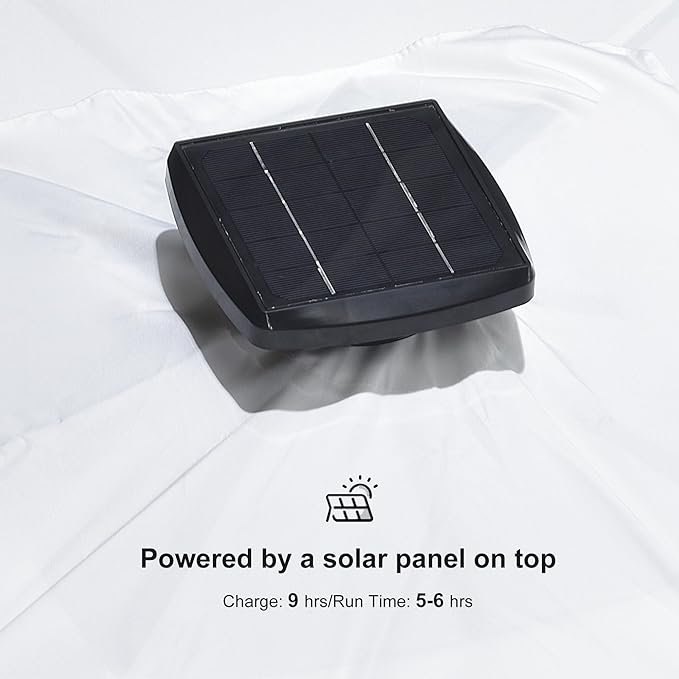 PURPLE LEAF 10 Feet Patio Umbrella with Base Outdoor Cantilever Solar Powered LED Square Umbrella Aluminum Offset Umbrella with 360-degree Rotation for Garden Deck Pool Patio White