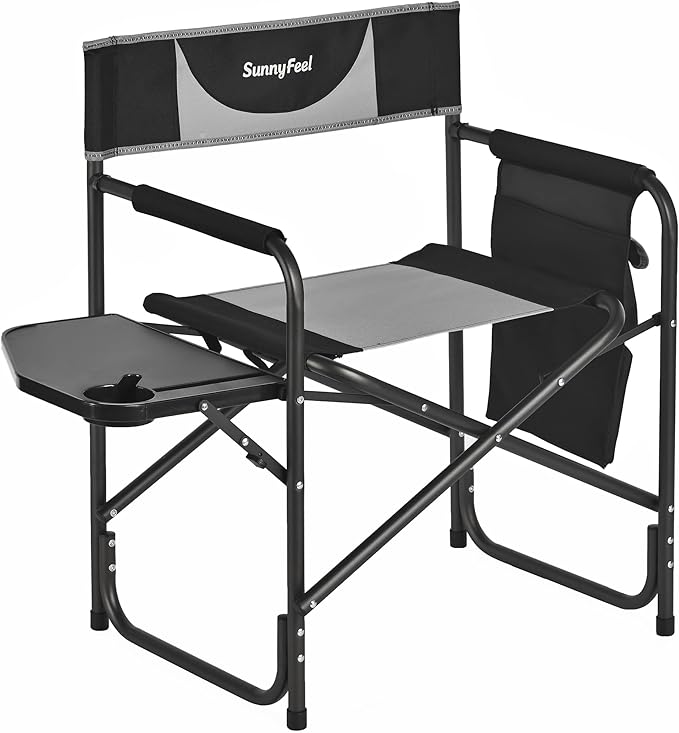 SUNNYFEEL Oversized Camping Directors Chair 2 Pack, Portable Folding Lawn Chairs for Adults Heavy Duty with Side Table,Pocket for Beach, Fishing,Picnic,Concert Outdoor, Foldable Camp Chairs