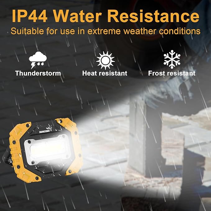 Sunzone LED Work Light, Rechargeable Magnetic Flood Lights with Stand, Waterproof Portable Job Site Lighting for Camping, Fishing, Hiking, Car Inspection with Emergency Mode (2 Pack)