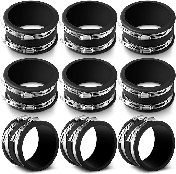 Minatee Dust Control Flex Cuffs with Stainless Steel Hose Clamps, Flexible PVC Coupling for Plastic and Copper Plumbing Connections, Connector Ports Dust Collection Fittings(4 Inch, 9 Pcs)