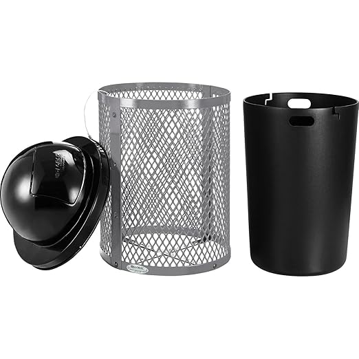 Global Industrial 36 Gallon Outdoor Steel Trash Can with Dome Lid, Plastic Liner and Anchor Kit Included, 23-1/2" Diameter x 40" H, Powder Coat Finish, Unassembled, Gray