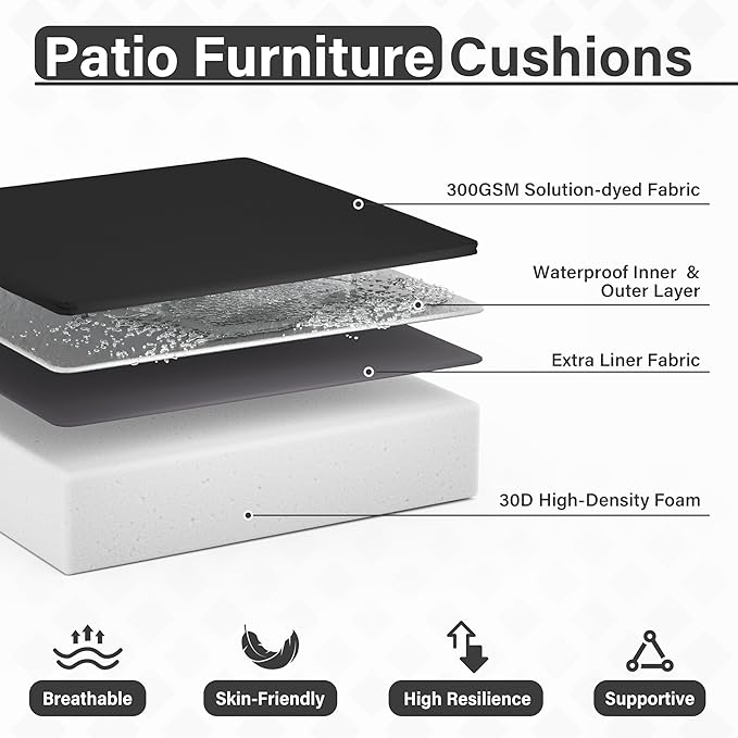 Patio Chair Cushions 22 X 22 X 4 Inch Waterproof Outdoor Seat Cushions for Patio Furniture, Outdoor Sofa Couch Pads with Ties & Handle, Set of 2, Black