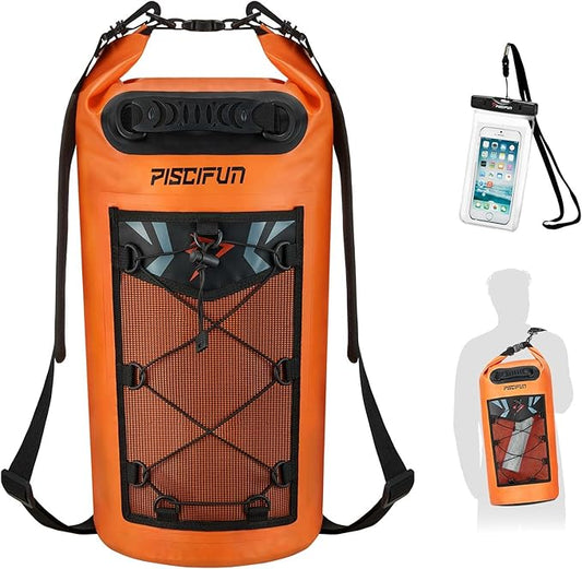 Piscifun Dry Bag, Waterproof Floating Backpack 5L/10L/20L/30L/40L with Waterproof Phone Case for Boating, Kayaking, Fishing