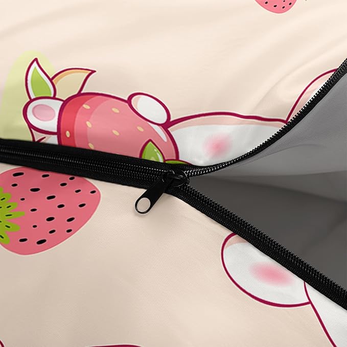 AILONEN Pink Lovely Rabbit Sleeping Bag for Girls Kids Adults,Warm and Cool Weather,Lightweight,Waterproof Backpacking,Cartoon Flowers Printed Bunny Sleeping Bag for Camping