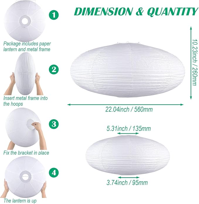 White Oval Paper Lanterns-22" Large Hanging Paper Lantern Lamp, Chinese/Japanese Paper Lantern Pendant Light for Party Decoration, Wedding, Home Decor Ceiling Lampshade(1 Pack)