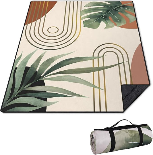 Extra Large Picnic Outdoor Blanket 60''x80'' Boho Plant Waterproof and Sandproof Picnic Mat for Beach Foldable Camping Accessories for Grass Lawn Park