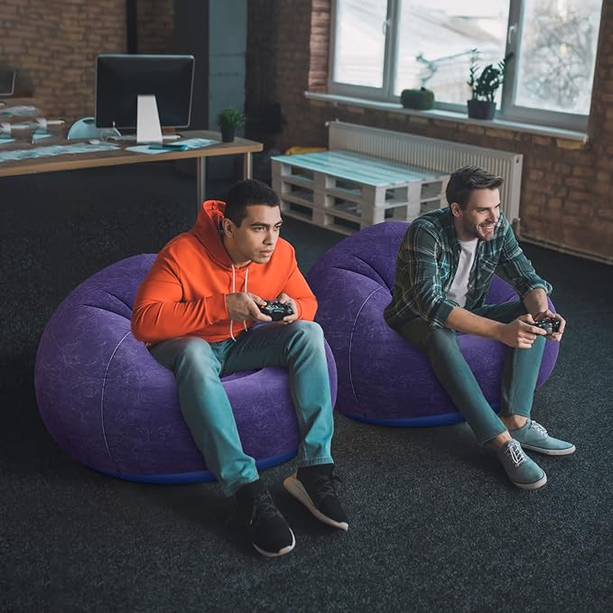 Realspring Inflatable Bean Bag Chairs Outdoor Blow up Camping Chairs Inflatable Lazy Sofa Folding Portable Bean Bag Loungers Couch for Movie Night(Blue,2 Pcs)