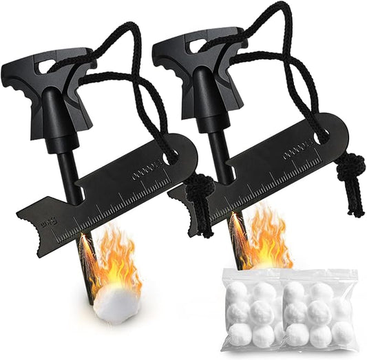 2PCS Magnesium Fire Starter with Striker, High Temp Magnesium Rod, Fire Starters for Survival Fire Steel Fero Rod, for Camping, Hiking and Emergency
