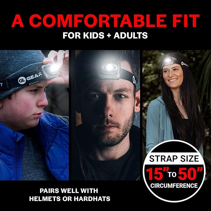 GearLight 2Pack LED Headlamp - Outdoor Camping Head Lamps with Adjustable Headband - Lightweight Battery Powered Bright Flashlight Headlight with 7 Modes and Pivotable Head and Red Light
