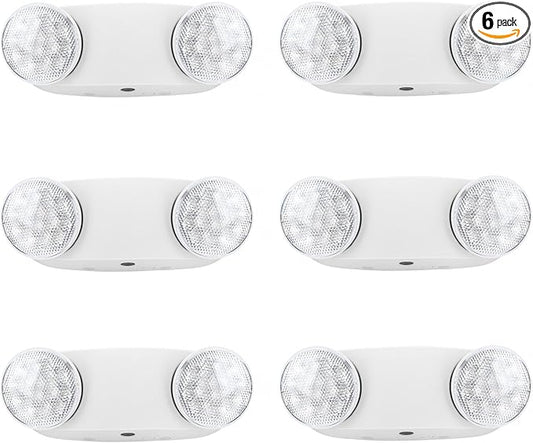 RMC LED Emergency Lights with Battery Backup, Two Head Adjustable Commercial Emergency Lighting, AC120-277V, Hardwired Emergency Exit Light Fixtures for Home,Office and Business, ETL Listed, 6 Pack