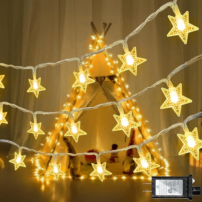 Star String Lights 360 LED 132FT,8 Modes Plug in Star Fairy Lights with Timer & Memory, Indoor Outdoor Star Christmas Lights for Birthday Party Bedroom Wedding Home Classroom Decor Warm White