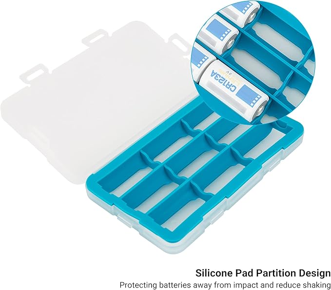 JJC CR123 CR123A Battery Case for 9x CR123 / CR123A / CR17345 / CR16340,Water-Resistant & Shockproof, CR123 CR123A Battery Storage,PP Shell Easy to Carry