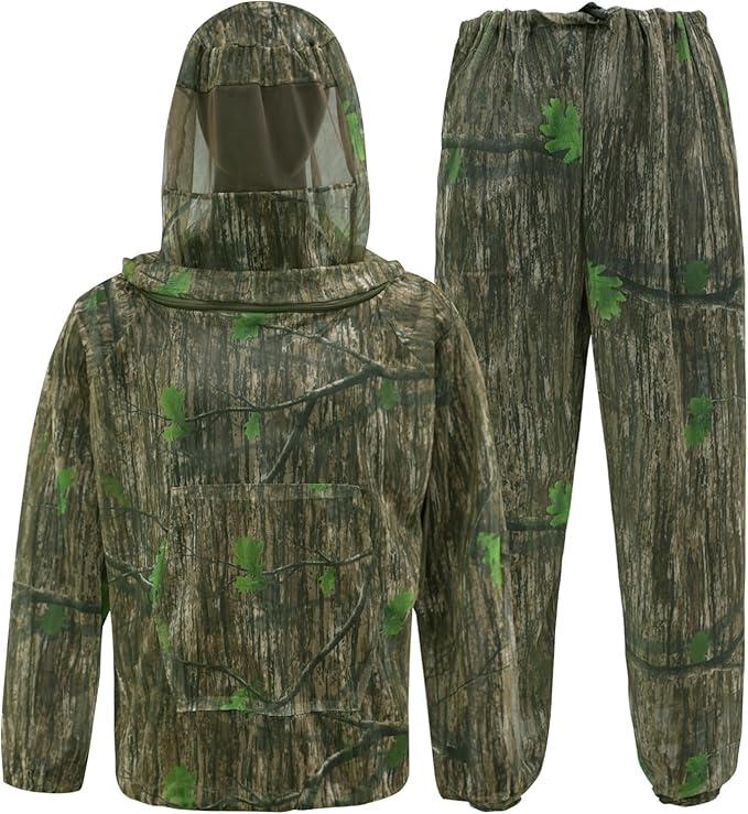 Mosquito Net Suit Camo Hunting Mesh Suit Bug Net Clothing with Hood for Outdoor Protection No-See-Ums Garden Camping
