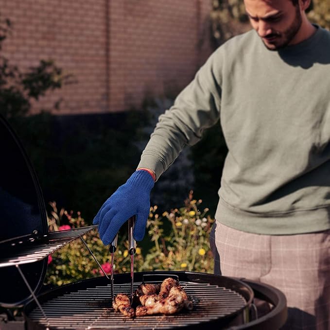 MIG4U BBQ Grill Gloves,Oven Gloves Extreme 500 degrees Heat Resistant grilling gloves with Food Grade Non-Slip Silicone Dots for Cooking, Grilling, Baking, Smoker, Barbecue, Kitchen(10" Blue)