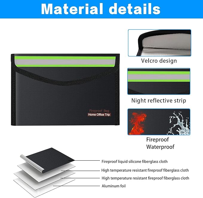 5"x8" Black Small Fireproof Bag Money Bag Home Office Travel Safe Storage Pouch for Document Cash Valuables Jewelry Mobile Power Supply Power Bank Lipo Battery (20 * 13cm)