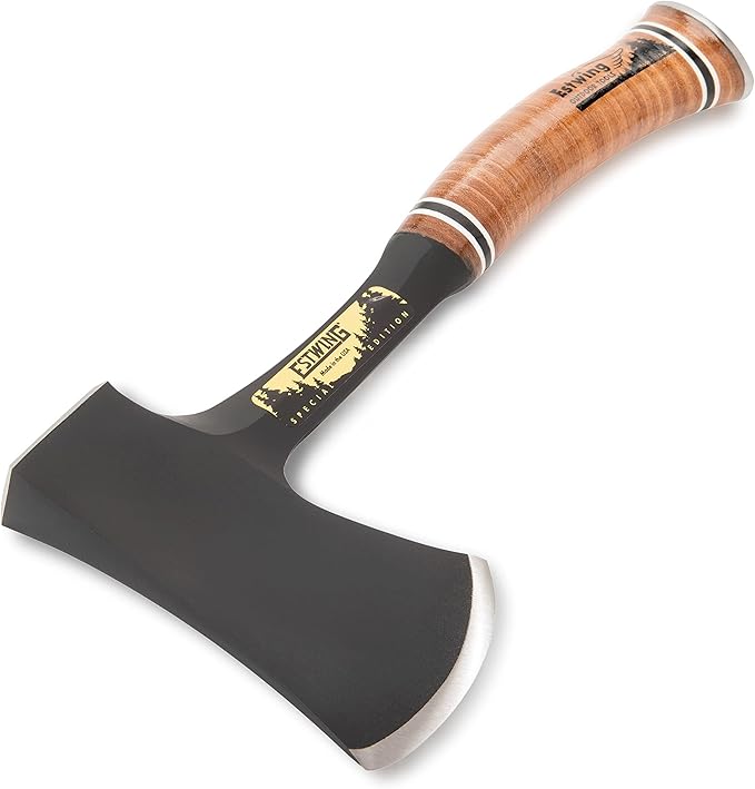 ESTWING Sportsman's Axe - 14" Special Edition Camping Hatchet with Forged Steel Construction & Genuine Leather Grip - E24ASEA