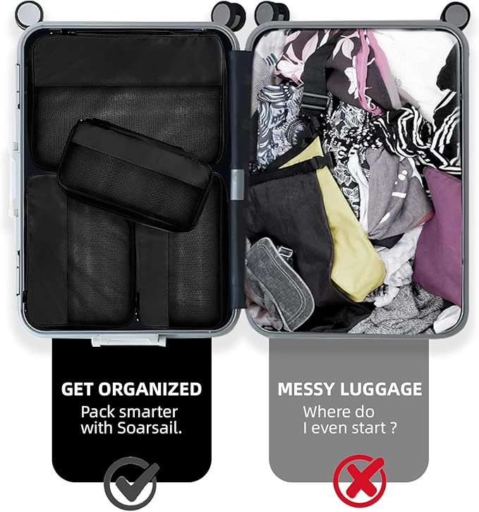 4 Piece Compression Packing Cubes for Suitcases and Backpack, Lightweight Travel Organizers (Black)