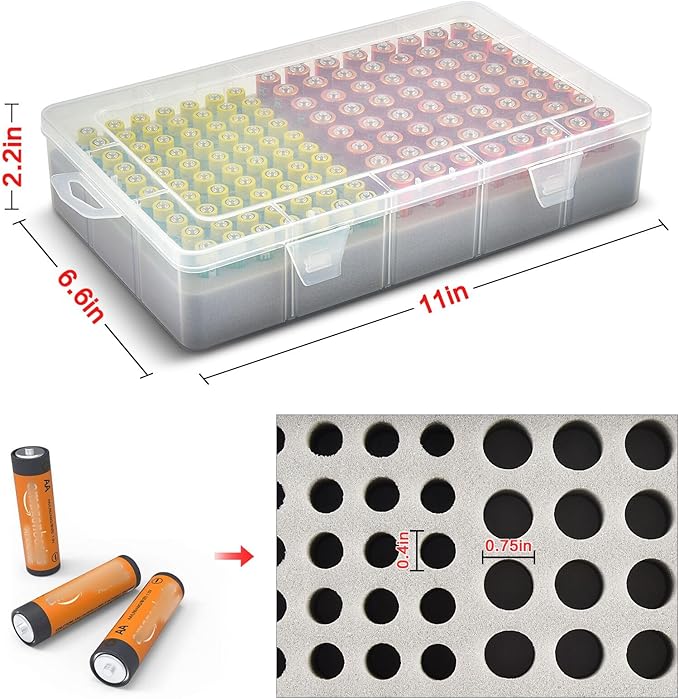 Battery Storage Organizer Case, Battery Vault Box Holder Container for 134pcs AA AAA Batteries, Garage Organization Carrying Bag Fits Home Kitchen Warehouse (Batteries Not Include)