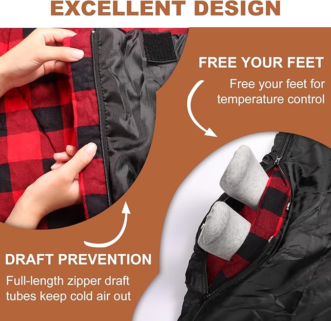 Double Sleeping Bag for Adults Kids, XL Queen Size 2 Person All Season for Warm & Cold Weather, Lightweight Compact with Compression Sack Camping Essentials for Backpacking Hiking