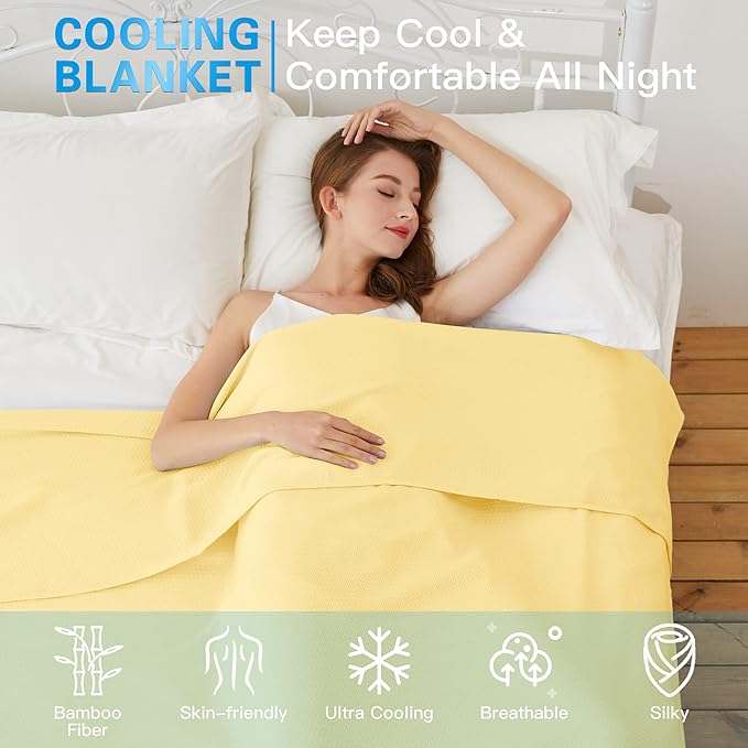 AmyHomie Cooling Blanket, 100% Rayon Derived from Bamboo, Cool Summer Blanket for Hot Sleepers, Soft Comfy Lightweight Blankets for All Seasons (Light Yellow, 79×91in)