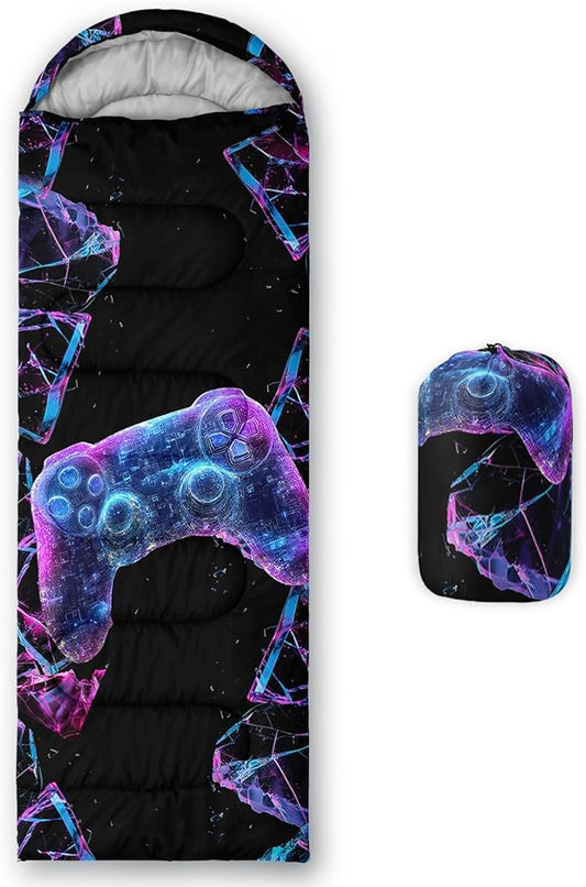 AILONEN Blue Glowing Basketball Sleeping Bag for Kids Boys,Warm and Cool Weather,Lightweight,Waterproof Backpacking,City Theme Ball Sports Sleeping Bag for Camping