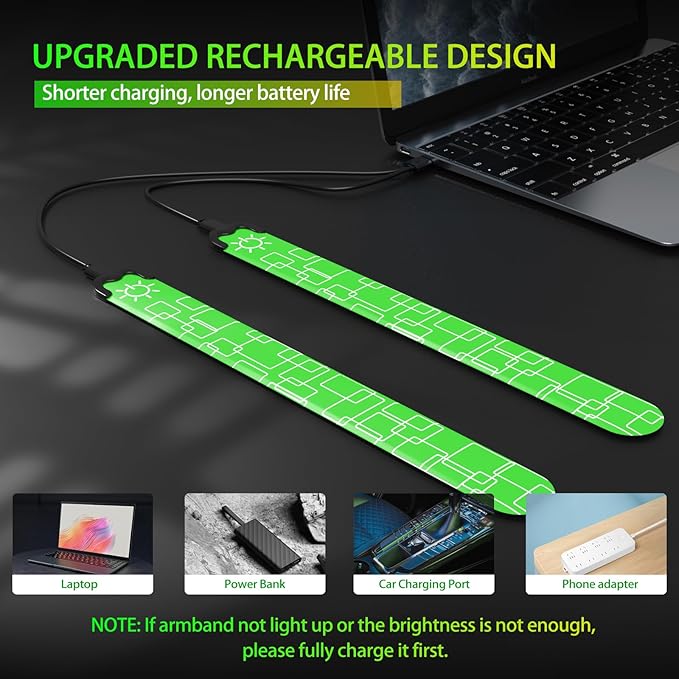 2 Pack LED Armband - Rechargeable Running Lights with Reflective Gear, High Visibility LED Wristband Lights
