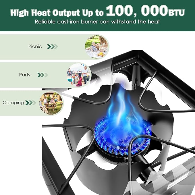 Goplus Outdoor Camping Stove, Single Burner Propane Gas Cooker w/Detachable Legs & 0-20 PSI Regulator & CSA Approval for Camp Patio RV, Cast Iron, 100,000-BTU
