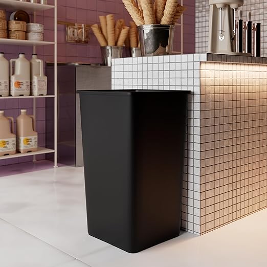 50 Gallon Black Square Commercial Trash Garbage Can | Outdoor Office Restaurant School Kitchen