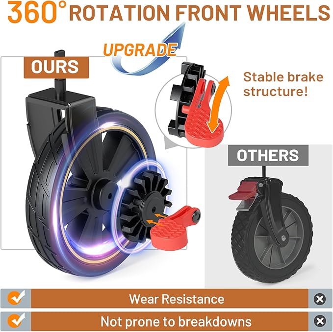 TIMBER RIDGE 350L Extra Large Collapsible Folding Wagon Carts with Brake, Heavy Duty Outdoor Camping Utility Wagons with Extended Height, Adjustable Handle, Cup Holders, Side Bag(Orange)